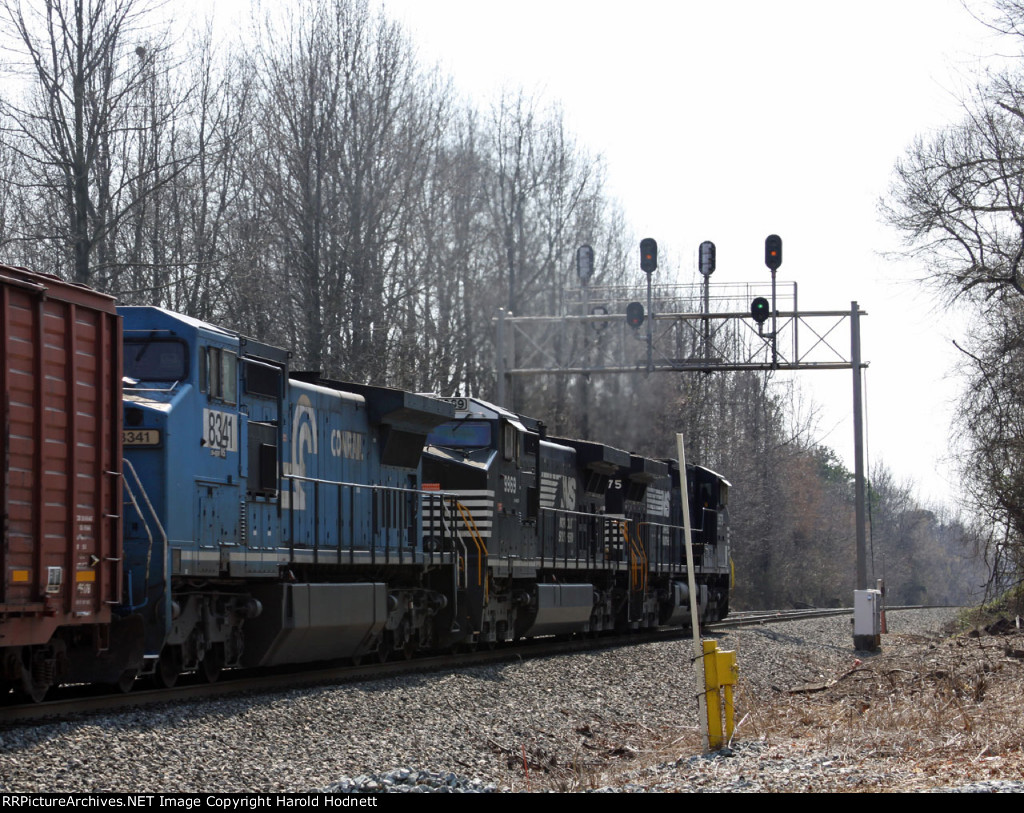 NS 8341 is the last loco on train 173 at the old signals at Five Row